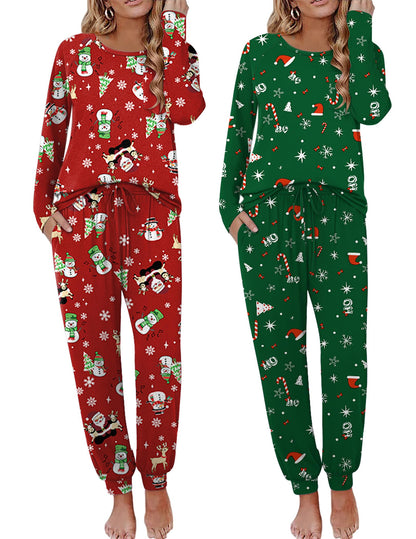 Ekouaer 2 Pack Christmas Pajamas for Women Set Long Sleeve Sleepwear Top and Jogger Pants Lounge Sets Matching Family Pjs Loungewear,Large