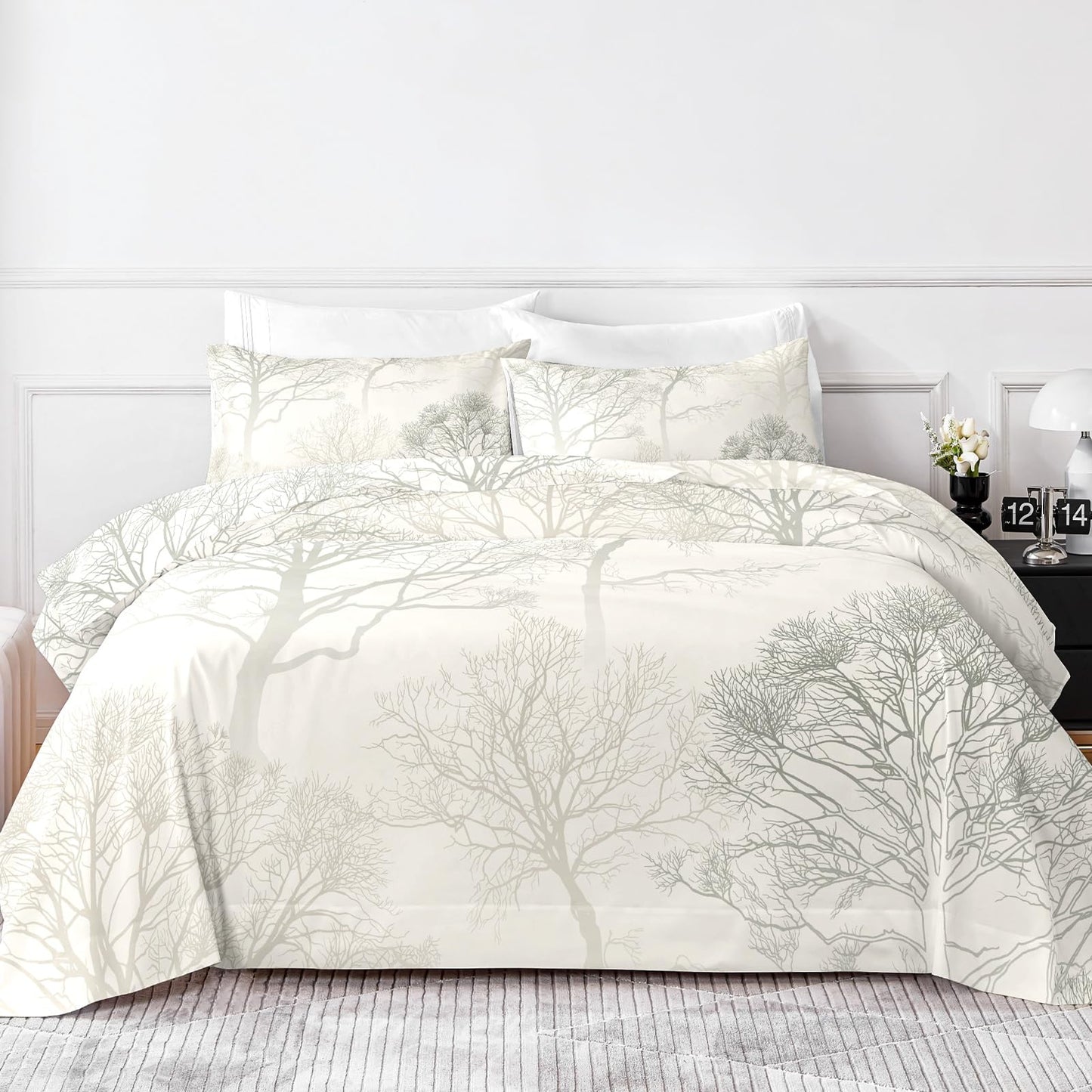 HCORA Floral Queen Sheet Set, Luxury 1800TC Hotel Quality Double Brushed Microfiber Deep Pocket Bed Sheets, Ultra Soft, Breathable and Cooling, 4PC, Queen Size