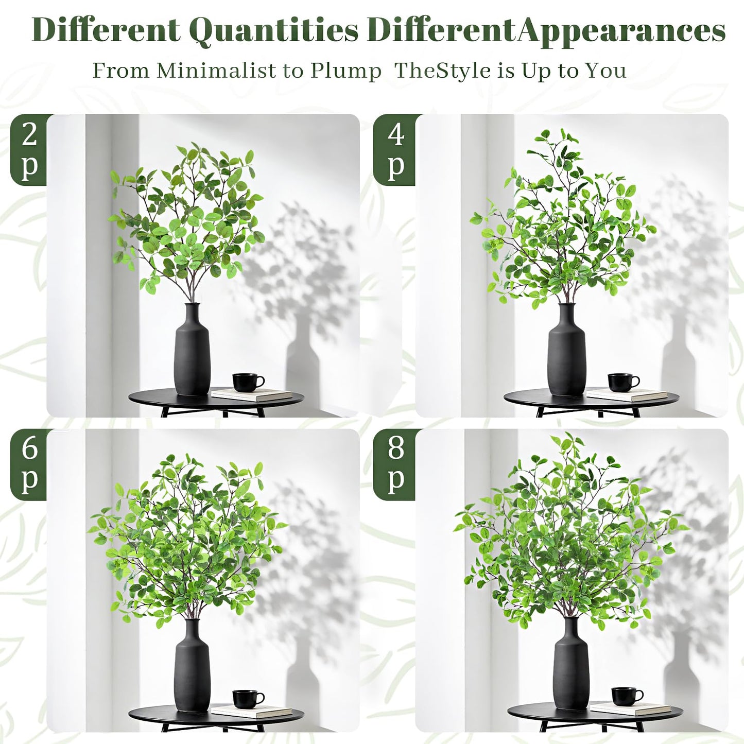 Uieke 8Pcs 37" Faux Eucalyptus Stems, Artificial Plants Indoor Lifelike Silk Plastic Plants for Spring Decoration, Faux Greenery Stems for Wedding Kitchen Home Decor