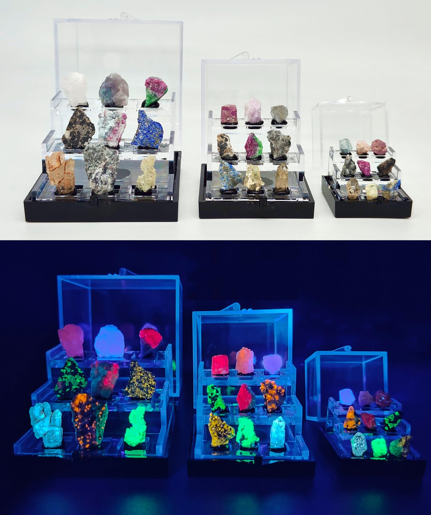 Naturally Fluorescent Mineral Specimens - Glowing Under UV - Rare Collectibles (Small)