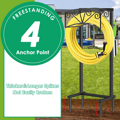 TomCare Garden Hose Holder Upgraded Heavy Duty Metal Water Hose Holder Holds 160 FT Hoses Sturdy Hose Reel with 2 Tool Hooks Freestanding Outdoor Hoses Storage Hanger for Outside Yard Lawn, Black