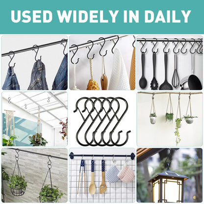 12 Pcs S Hooks for Hanging Heavy Duty, 3.5-inch Heavy Duty Metal S Hook with Safety Buckle, Suitable for 0.5 inch Rods, S Hook for Hanging Plants, Closet, Kitchen Utensil, Pot, Pan, Bags