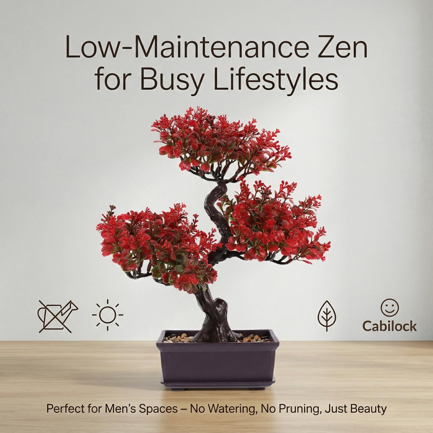 Cabilock Artificial Bonsai Tree Decor, Small Fake Plants Indoor for Home Office Desk, Faux Potted Plant Zen Japanese Trees for Men Living Room Shelf Decorations