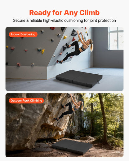 VEVOR Bouldering Crash Pad, Bi-Fold Rock Climbing Crash Pad with Adjustable Backpack Straps and Handle, Foldable Lightweight for Indoor Bouldering & Outdoor Climbing(4x3 ft)