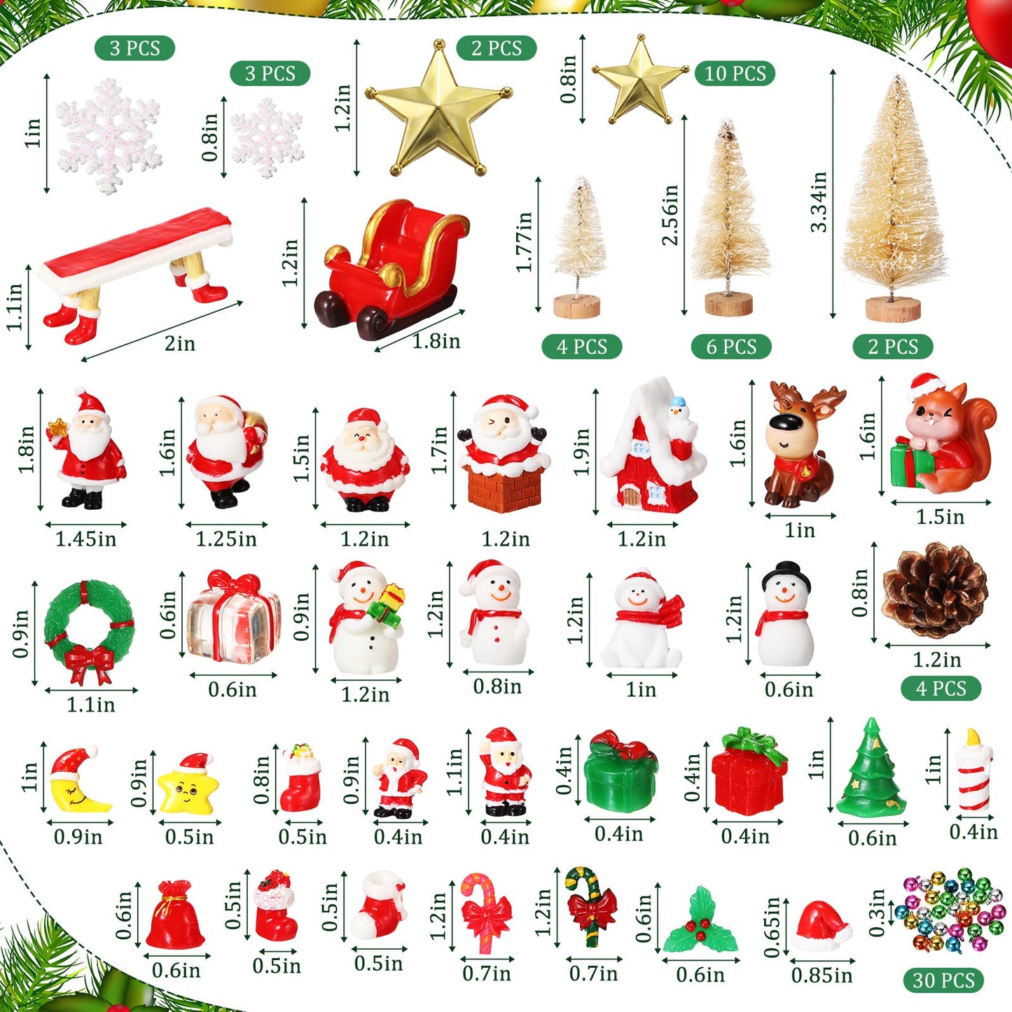 Roowest 96 Pcs Miniature Ornaments for Snow Globe Kit DIY Christmas Village Decoration Christmas Figurines Mini Ornaments with Snowman Reindeer Santa Claus Snowflake(Beige)