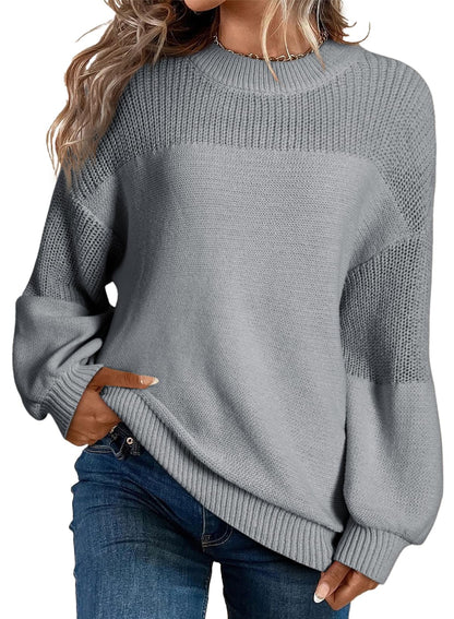 Dokotoo Women's Casual Long Sleeve Sweaters Loose Crewneck Knit Solid Pullover Sweater Jumper Tops