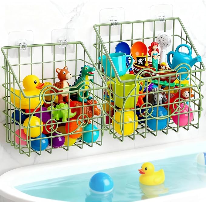 2 PackBath Toy Organizer, Wall Mounted Shower Storage Basket