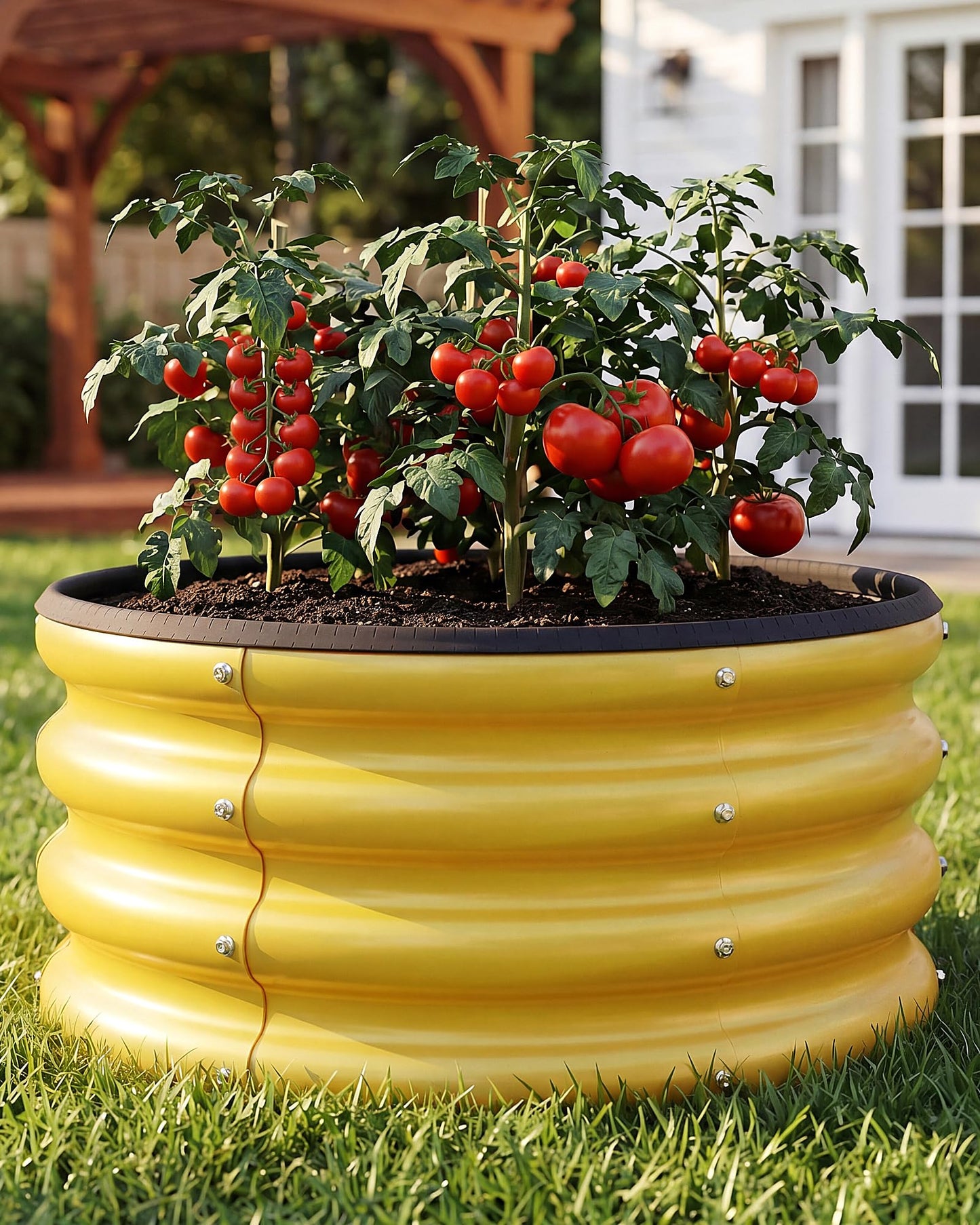 SOCONT 2 x 2 x 1 ft Round Raised Garden Bed, Yellow 2 Pack 0.6 mm Thick Galvanized Steel Planter Box with Double Layer Paint and Safety Edge Trim for Vegetables Flowers Herbs Outdoor Garden