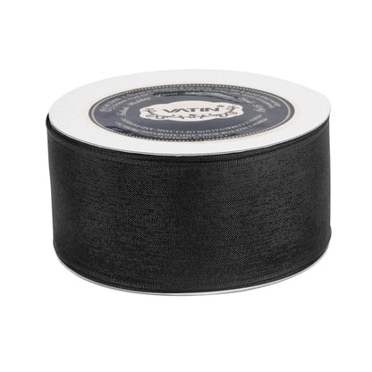 VATIN Black Organza Wired Ribbon, 1-1/2" Black Sheer Ribbon with Metallic Edge for Christmas Tree Decoration Gift Wrapping Wedding Crafts -25 Yards