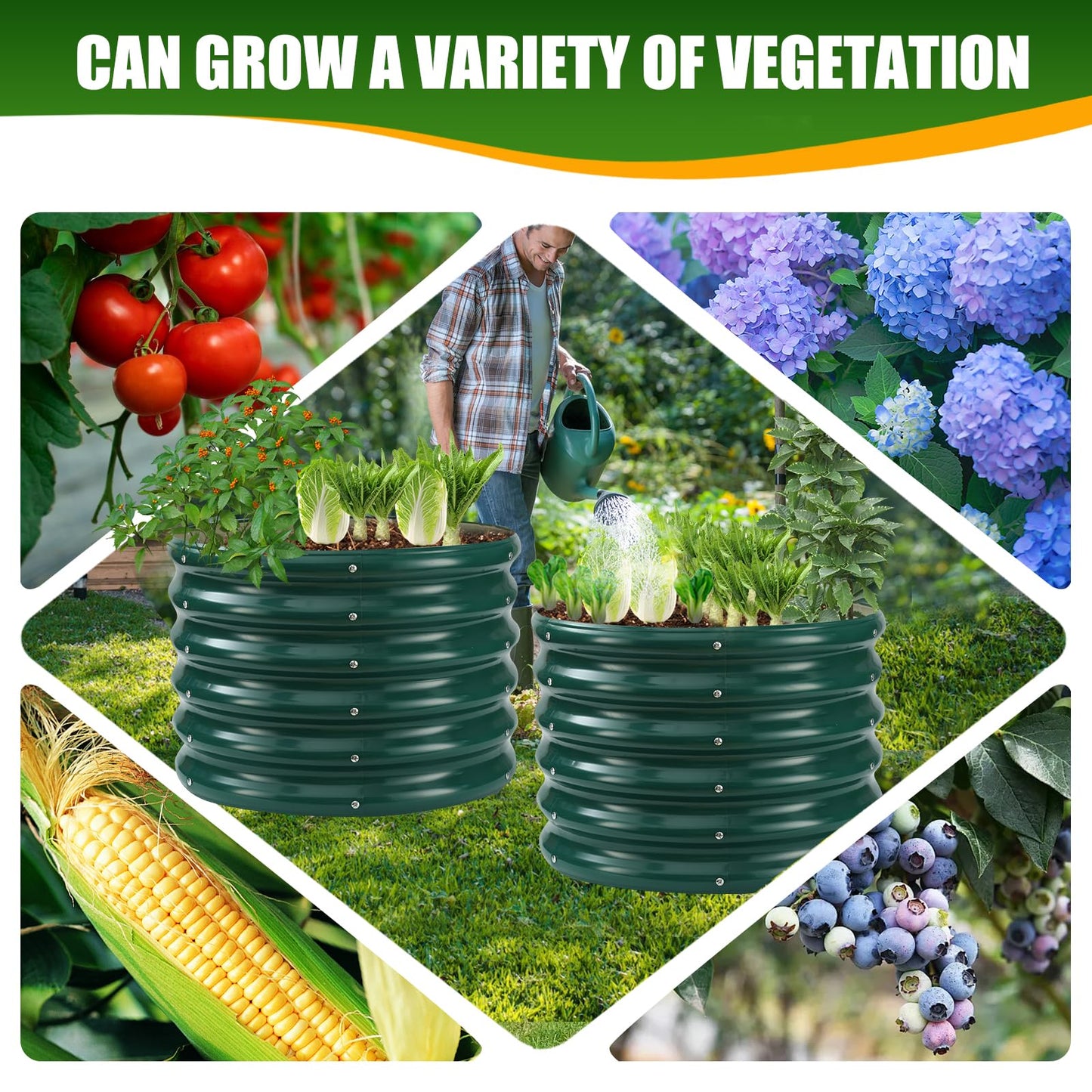TBMLC 17" Tall Elevated Round Metal Rised Garden Bed- 2'x2' in Size and 0.8MM Thick Durable Planter Box for Vegetables Flowers Succulent at Patio/Garden Outdoor (Dark Green, 2FT Diameter)