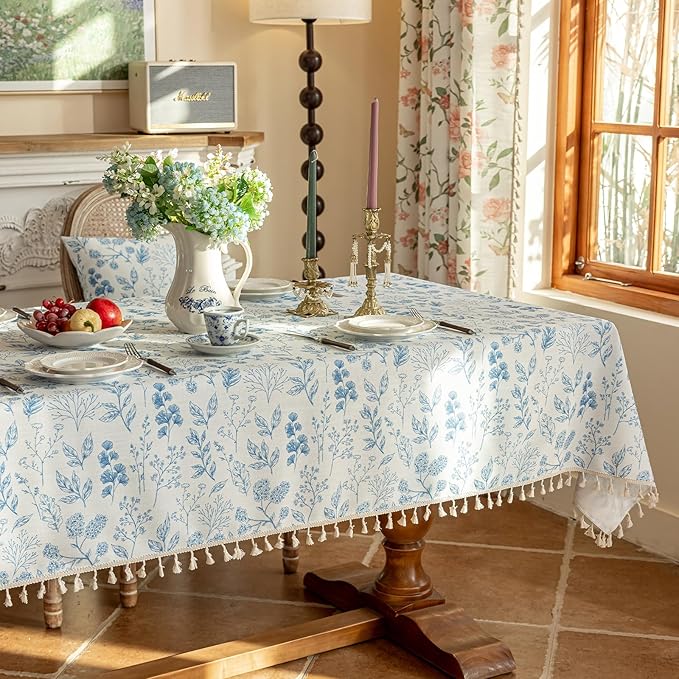 VClife Table Cloth Blue and White Table Cloth Rectangle Tablecloth Rustic