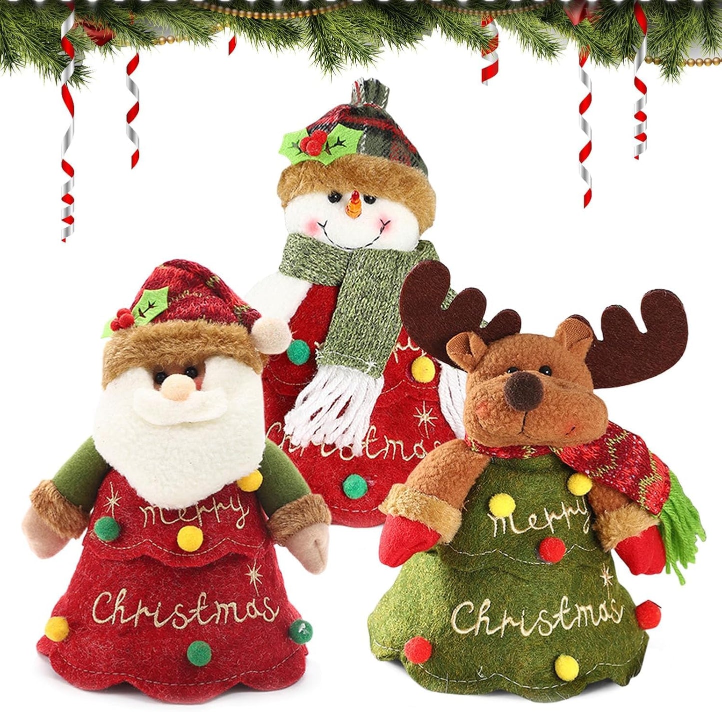 RUIQLXHANG 3 Pcs Christmas Gift Bags Zipper Design, 2026 New 3D Doll Decoration Gift Bag, Santa Snowman Doll Storage Gift Bag for Christmas Party and Festival