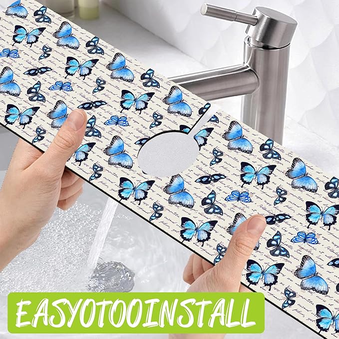 Sink Splash Guard Faucet Mat Watercolor Butterflies Absorbent Fast Drying Mat