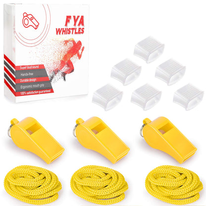 Fya Whistle with Lanyard and Mouth Grip, Super Loud Sports Whistles, Perfect for Coaches, Referees, Emergency, Lifeguard, Survival, Outdoor (Yellow)