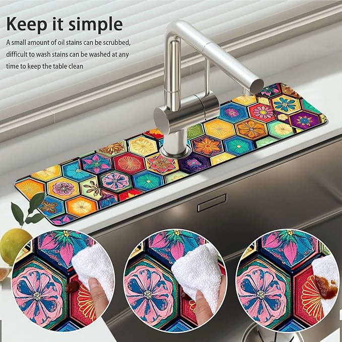 Bimkole 2 PCS Faucet Absorbent Mat, Kitchen Faucet Sink Splash Guard Wraparound