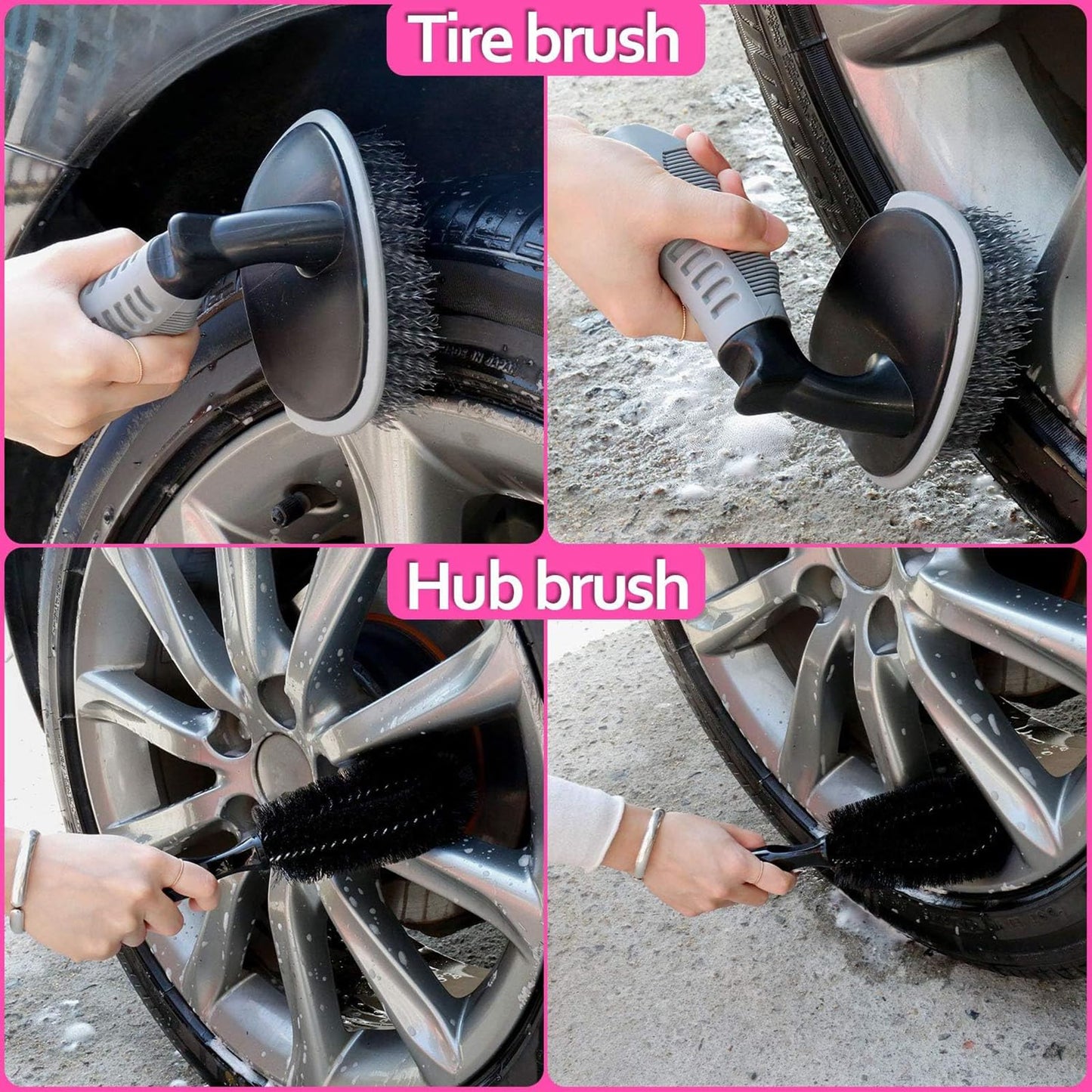 THINKWORK 17Pcs Car Cleaning Kit with Storage Box, Pink Car Washing Gift for Women - Cleaning Gel, Microfibre Cloth, Wheel Brush, Mitt, Duster, Squeegee - for Car Interior and Exterior Cleaning