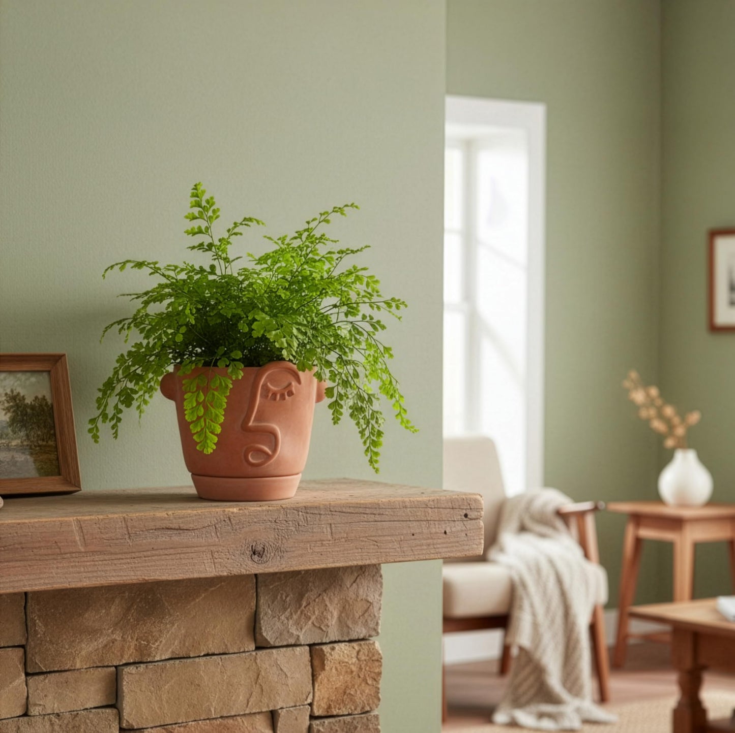 HERDUK 6 Inch Terracotta Abstract Face Planter with Drainage & Saucer – Artistic Ceramic Flower Pot for Indoor Plants, Boho Home Decor, Unique Gift for Plant & Art Lovers