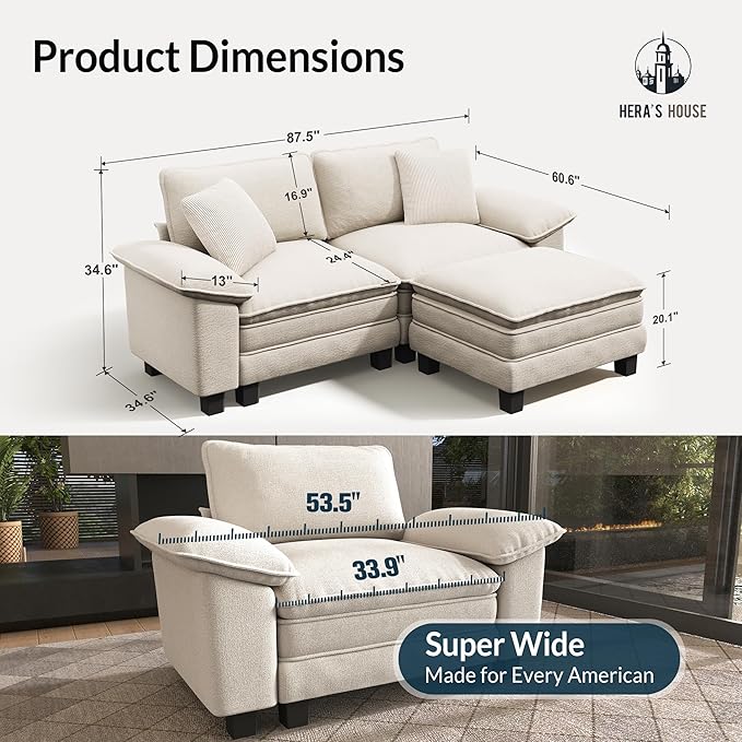 HERA'S HOUSE 88" Modular Sectional Sofa, L Shaped Couches