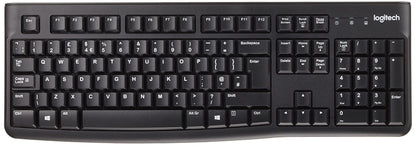 Logitech K120 Wired Business Keyboard for Windows or Linux, USB Plug-and-Play, Full-Size, Spill Resistant, Curved Space Bar, PC/Laptop, QWERTY UK Layout - Black