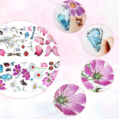 Zonon 64 Pcs Flowers and Butterflies Wall Decals, Wildflower Butterfly Dragonflies Decals for Wall, Removable PVC Garden Peel and Stick Walls Stickers Murals for Nursery Bedroom Office Decor(Red)