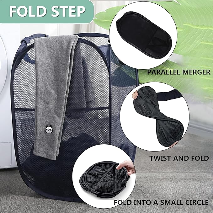 2 Pack Laundry Hamper, Foldable Mesh Popup Laundry Basket