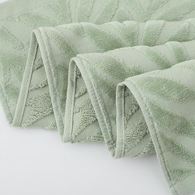 Pidada Hand Towels Set of 2 Leaf Pattern 100% Cotton Absorbent Soft Decorative