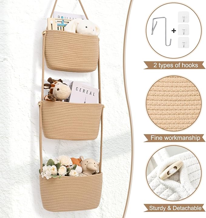 Hanging Basket, 3-Tier Wall Baskets, Over the Door Organizer