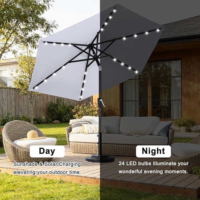 ABCCANOPY Durable Solar Led Patio Umbrellas with 24LED Lights 7.5FT with 6 Sturdy Ribs (Fog Gray)