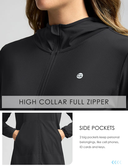Women's UPF 50+ Swim Cover Up Sun Protection Hoodie Long Jacket SPF Lightweight Beach Cover Ups for Women(Black,M)