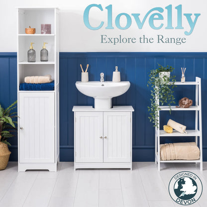 CHRISTOW White Under Sink Bathroom Cabinet, Free Standing Wooden Sink Storage Unit, Basin Cupboard With Shelf