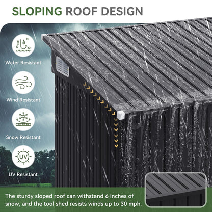 Aoxun 7.5'x4' Triple Door Shed Outdoor Storage Shed with Three Lockable Door Metal Storage Cabinet with Slopping Roof for Tools Bicycles Storage for Garden, Backyards (Black)