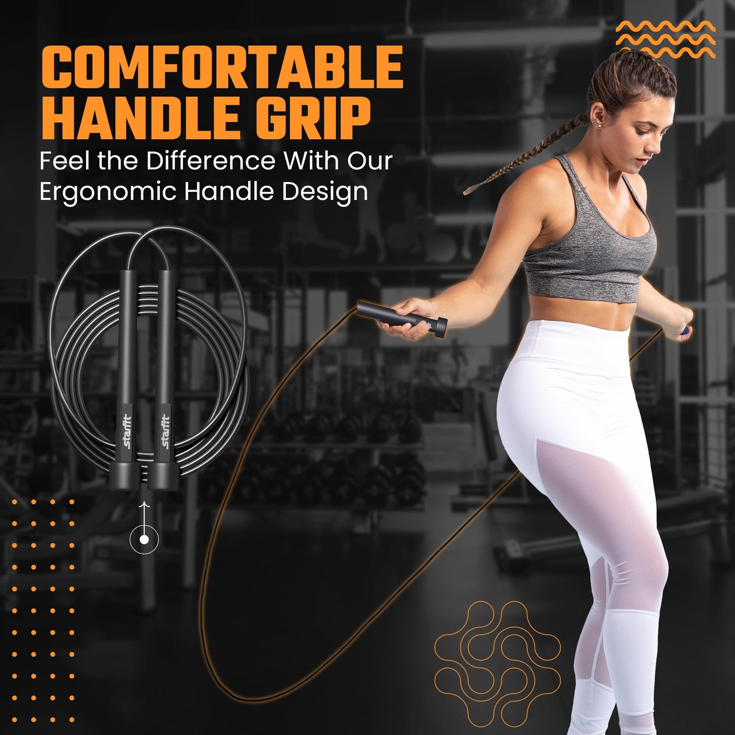 STARFIT Adjustable Lightweight Jump Rope - Tangle-Free Design for Cardio, HIIT, and Endurance Training - Durable Fitness Skipping Rope for All Levels.