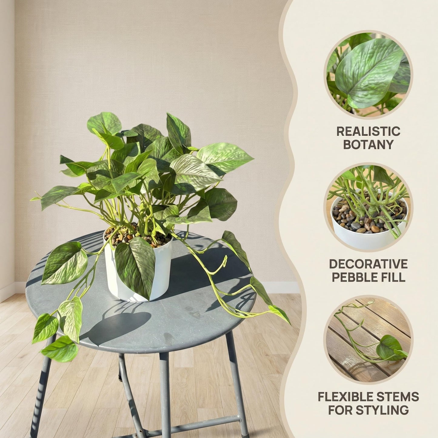 TentoWhan Artificial Plants Faux Pothos with Plastic White Pot Artificial Potted Plant for Home Office Bedroom Indoor Outdoor Decor 1 Pack(Dark Green)