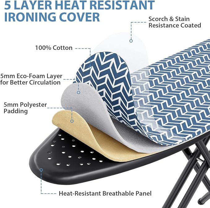 KINGBOARD Foldable Ironing Board Full Size, Iron and Ironing Board Set Standard