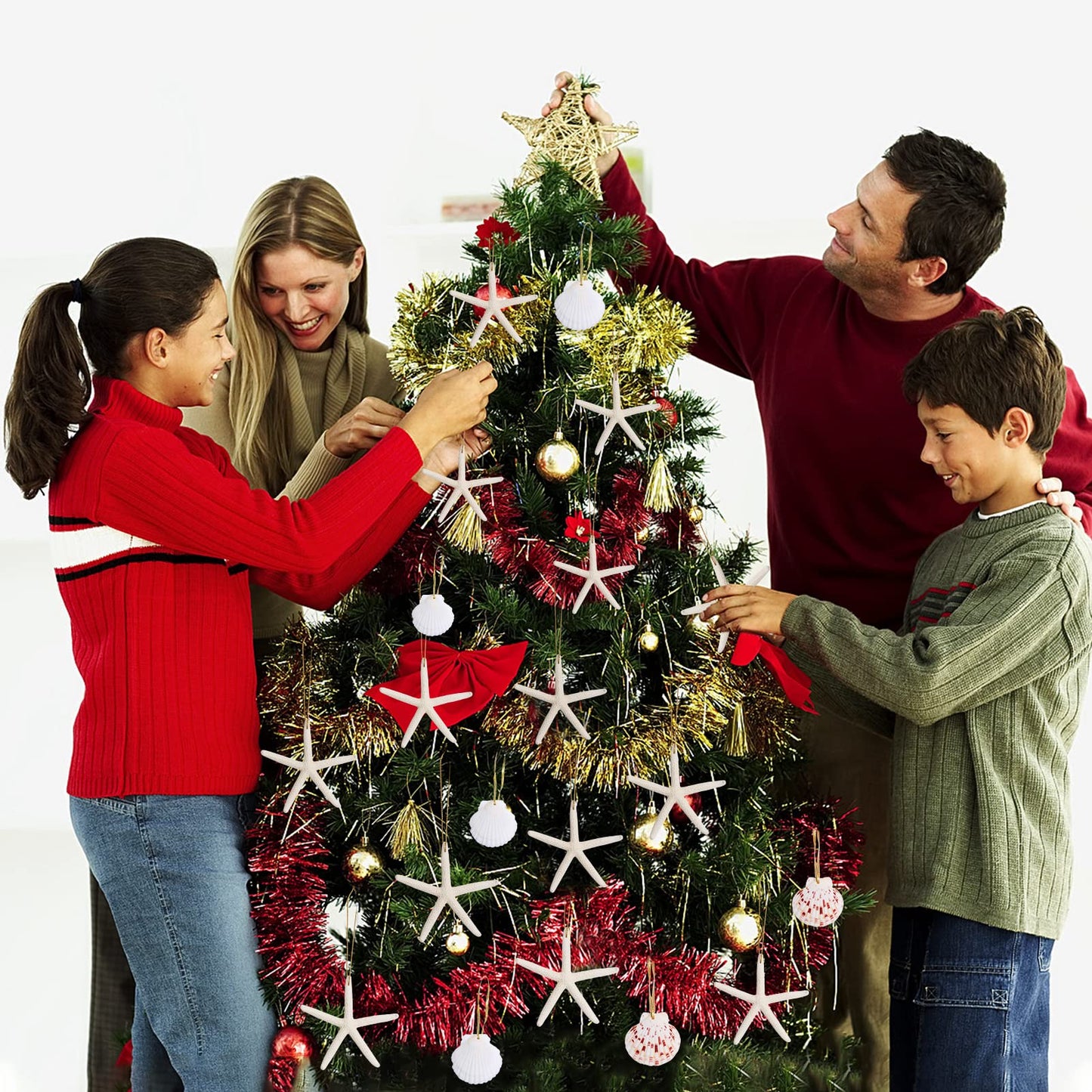 20PCS Starfish for Crafts 3"-4" Small Starfish Decor with Drilled Holes Star Fish Bulk Hanging Ornaments for Wedding DIY Christmas Tree Decor, Natural