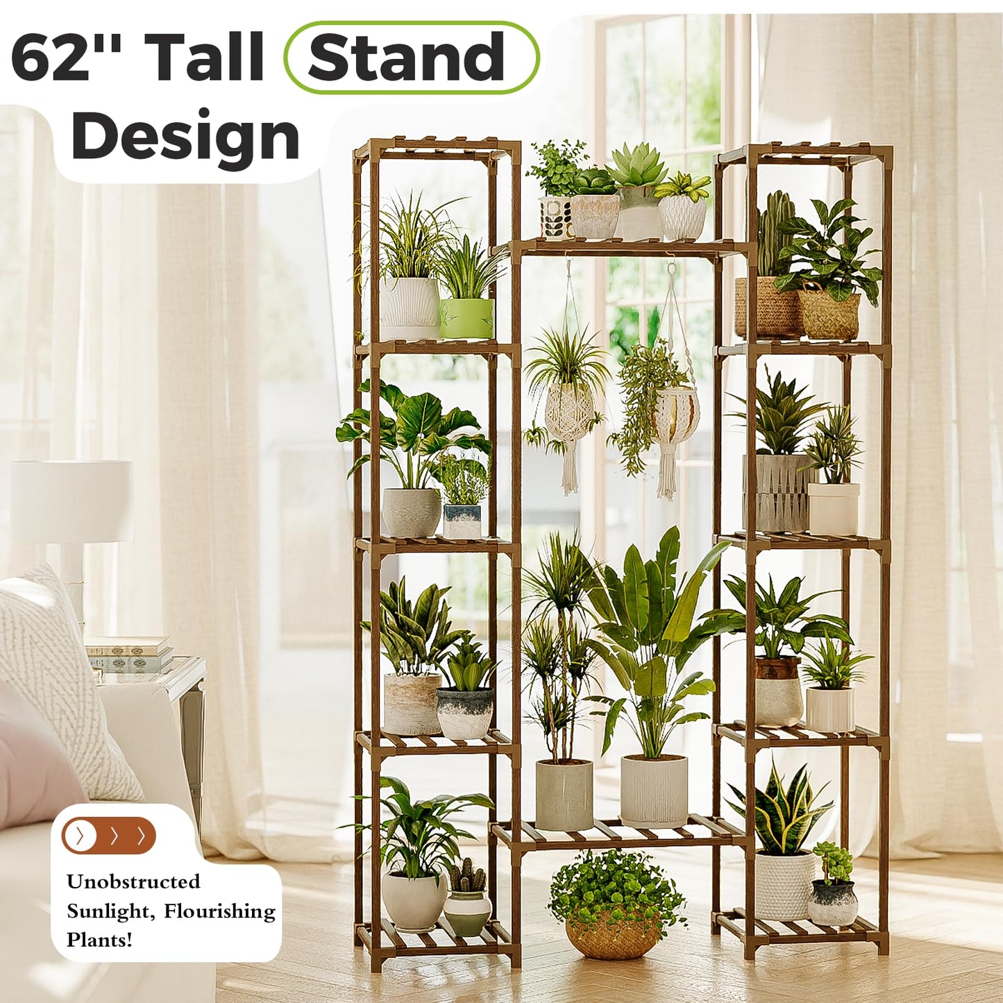 Bamworld Widened Plant Stand Indoor Outdoor 12 Tier Tall Large Wood Plant Shelf Multi Tier Flower Stands Garden Shelves Wooden Plant Display Holder Rack for Living Room Corner