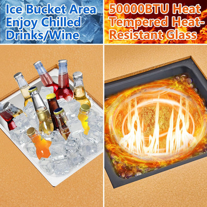 56-inch Outdoor Propane Fire Pit Table with 50,000 BTU Output, 13-inch Ice Bucket, Dual Function, CSA Certified, Fire Glass Beads and Wind Guard for Patio, Poolside and Garden