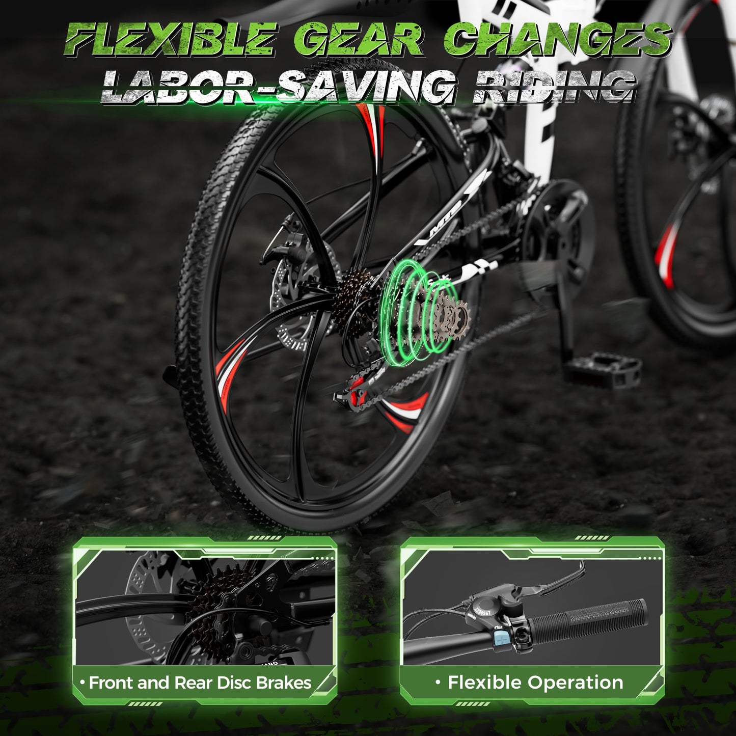 Outroad 26 Inch Folding Mountain Bike, 21 Speed Dual Disc Brake Non-Slip Folding Bikes, Full Suspension High-Carbon Steel MTB Foldable Bicycle for Adults/Women/Men, White