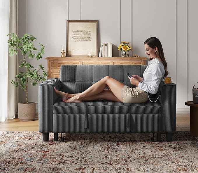 LINSY 54" Pull Out Couch with Charging Station
