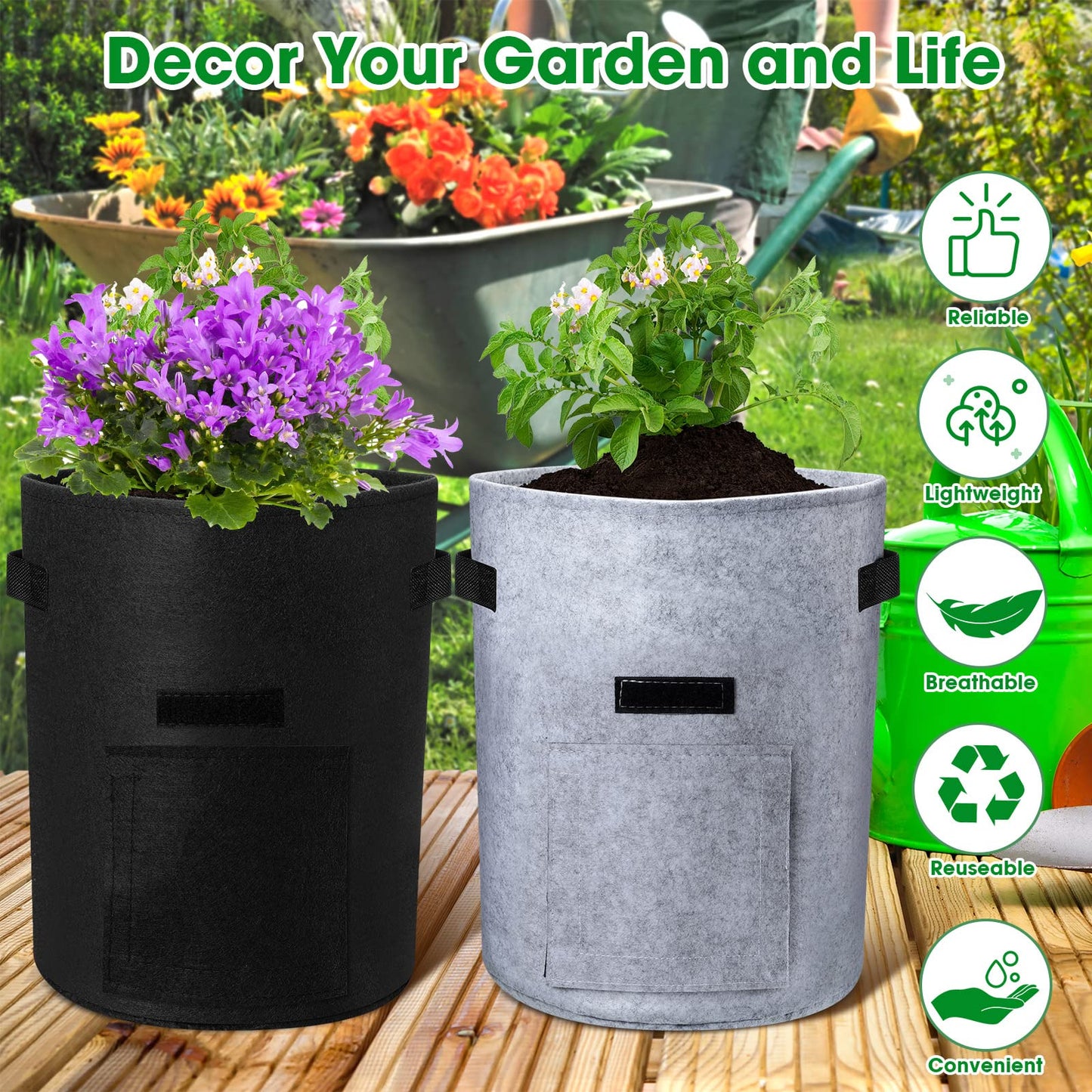 16 Pack Potato Grow Bags 10 Gallon Garden Planting Bag Garden Potato Grow Bags with Flap Vegetable Grow Bags Potato Growing Containers with Handles and Harvest Window for Potato Tomato and Vegetables