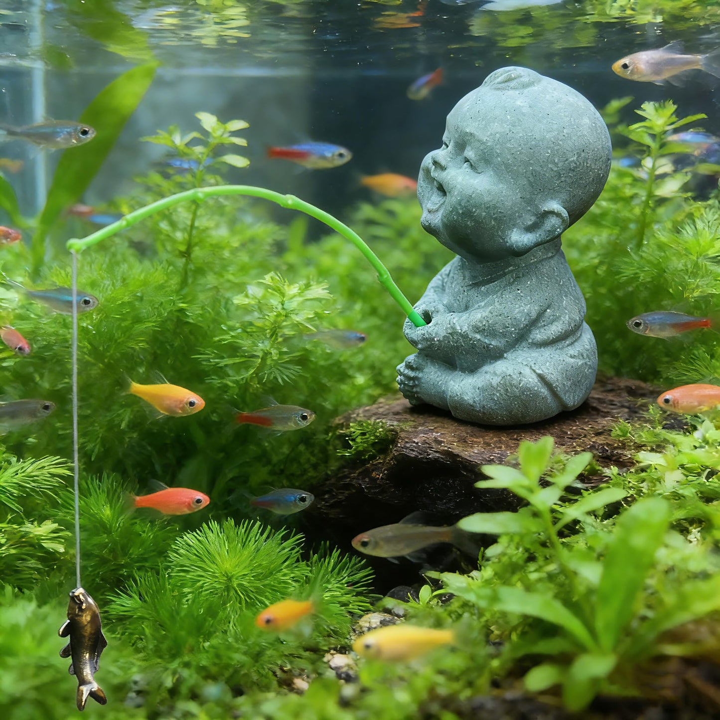 Aquarium Mini Fisherman Statue Japanese Little Fishing Figurines for Fairy Garden Aquarium Pond Bonsai Fish Tank Accessories Decor (A)