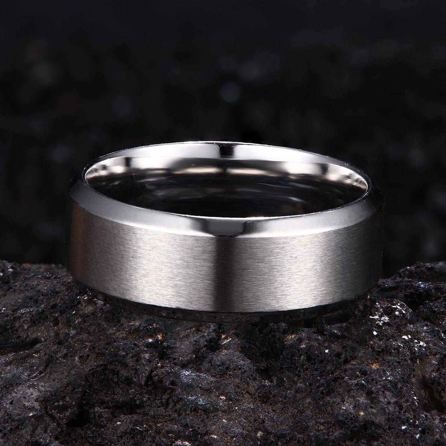 Jstyle Stainless Steel Rings for Men Women 8MM Wedding Band Rings Matte Surface - Beveled Polished Edge Mens Ring Size 6 Silver Plated Ring for Men