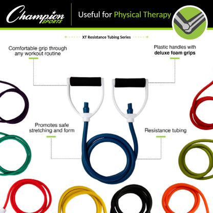 Champion Sports Resistance Tube Bands for Men and Women, Durable Stretch Fitness Band for Strength Training, Stretching, Rehabilitation - Premium Home Workout Equipment - 60 Lbs Resistance Tubing-Red