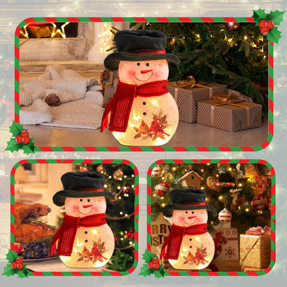 Yinns Lighted Christmas Snowman Lamp, Glass LED Light up Snowman Decor with Hand Painted, Christmas Decorations Night Light with Hat and Scarf, Xmas Holidays Home Decor