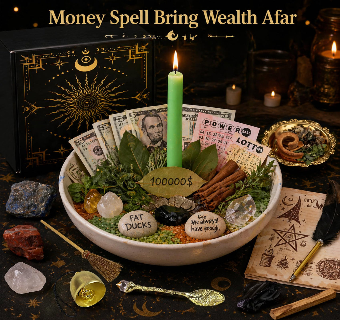 FLgengmh 90 PACK Witchcraft Kit for Beginners, Wiccan Supplies and Tools with Crystals Candles, Witch Altar Spell Set for Rituals,Energy Cleansing, Dried Flowers for Crafts, Witchy Gifts Box for Women