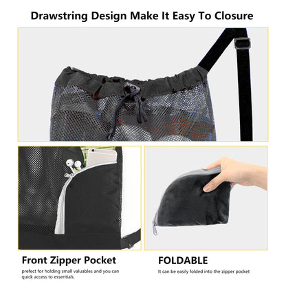 BeeGreen Mesh Drawstring Bag Swim Backpack for Beach Pool Sports Gym Draw String Cinch Bags for Swimming Soccer Basketball Gear Black