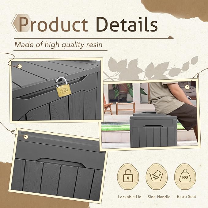 Flamaker 2 Pack Deck Box 31 Gallon Waterproof Resin Storage Box with Lid Indoor Outdoor Delivery Box Storage Bin for Patio Cushions (Grey)