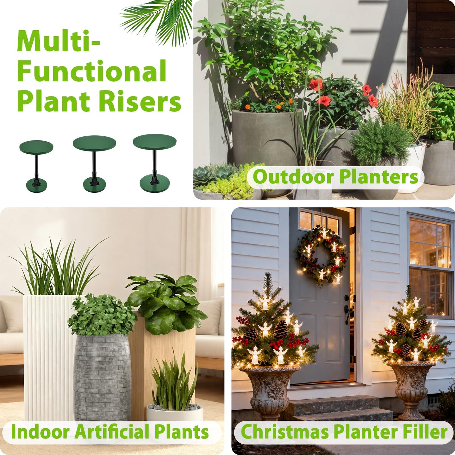 Axcoix 2 Pack Adjustable Height Plant Risers for Inside Pots, 12-21" Planter Inserts for Large Pots, Pot Fillers for Tall Square Round Taper Planters (6" 8" 10" Base or Top)