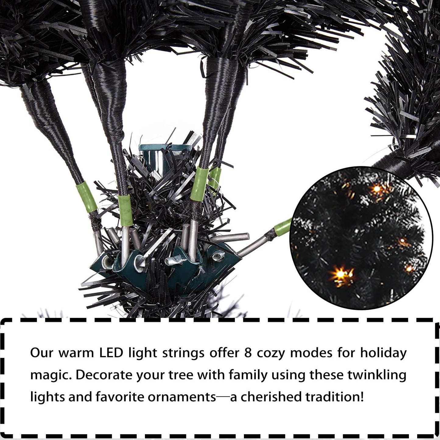 6Ft Artificial Christmas Tree with Metal Stand for Holiday Festival Parties Home Office Decor, 8 Modes 200 LED Warm White Lights Included