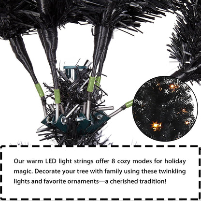 6Ft Artificial Christmas Tree with Metal Stand for Holiday Festival Parties Home Office Decor, 8 Modes 200 LED Warm White Lights Included